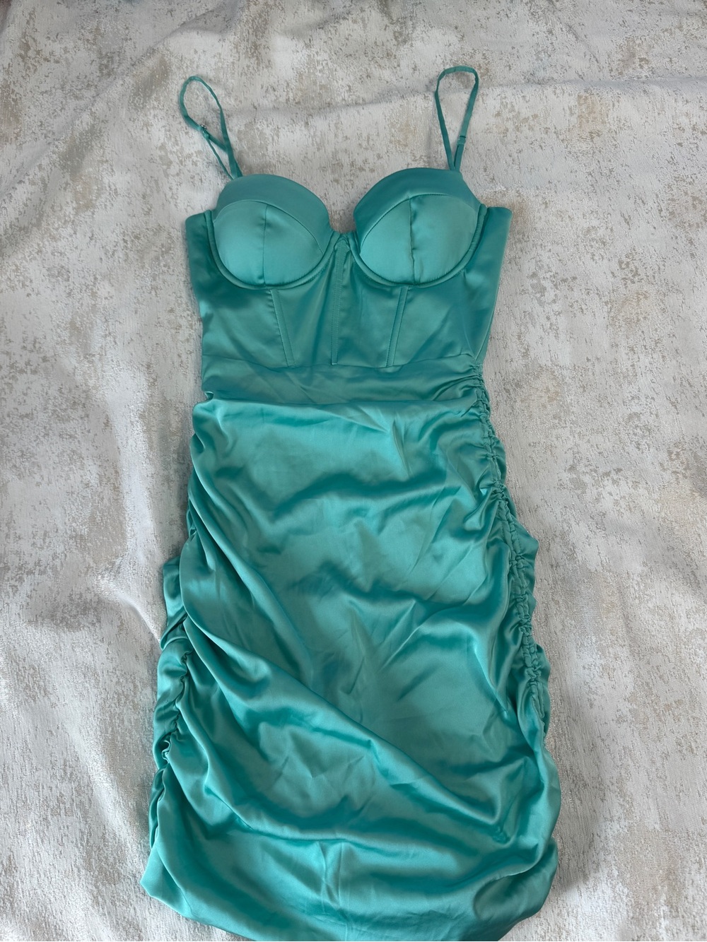 Oh Polly Confident Ruched Corset Mini Dress in Turquoise